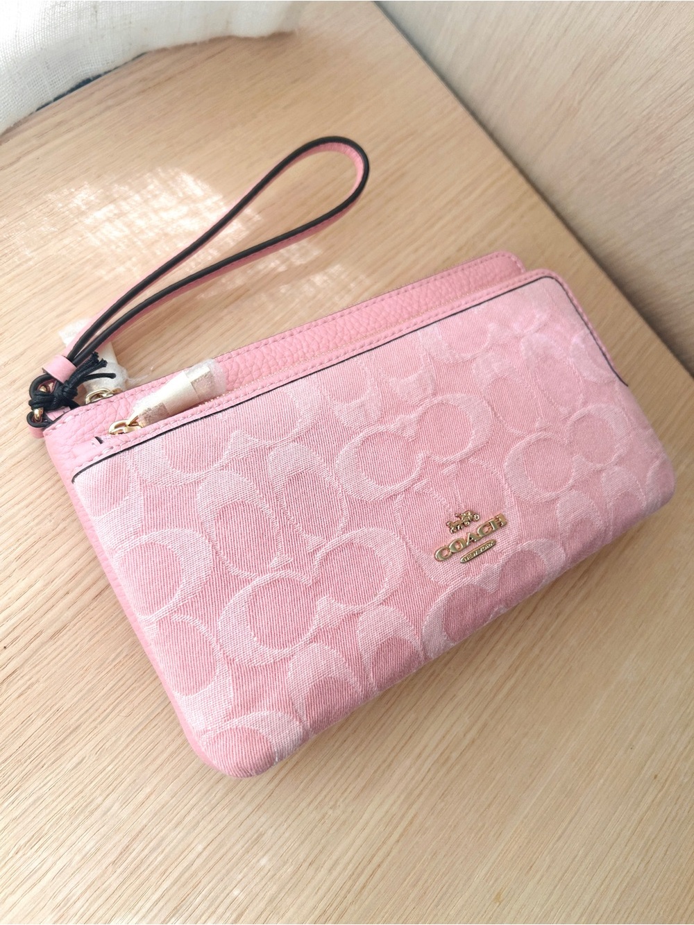NWT💕Coach Double Zip Wallet In Signature Denim Light Pink CDN22 Wristlet Gifts - Picture 3 of 7